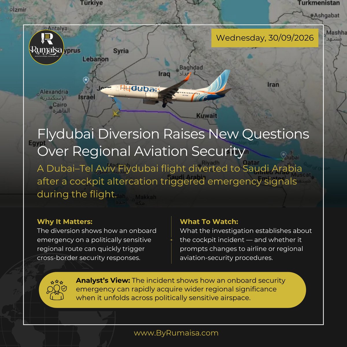 1Rumaisaa's tweet photo. The Flydubai incident highlights how regional instability can turn an isolated aviation emergency into a wider security concern.

#Flydubai #Dubai #TelAviv #AviationSecurity #MiddleEast #RegionalSecurity #Geopolitics #AirTravel #SecurityAnalysis #StrategicAnalysis #Rumaisa https://t.co/WUxtjWutfJ
