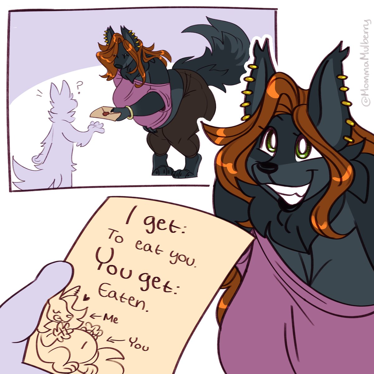 MommaMulberry's tweet photo. Silly take on a meme comic!
For Vel

#vore https://t.co/aGPLkELwMs