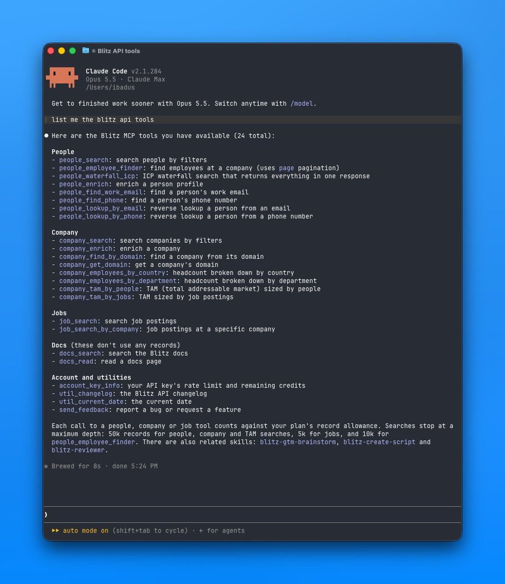 ibadus_'s tweet photo. @BlitzAPI MCP is live ⚡️

Before that our MCP allowed only to read our docs...

NOW it can pull THOUSANDS of leads for you with their emails, write full script to pull MILLIONS of leads or just build anything you want on top of Blitz 🦾

We've spent some time optimizing everything for your agents like the context usage per tool calls and many small details

Happy building! 🙌