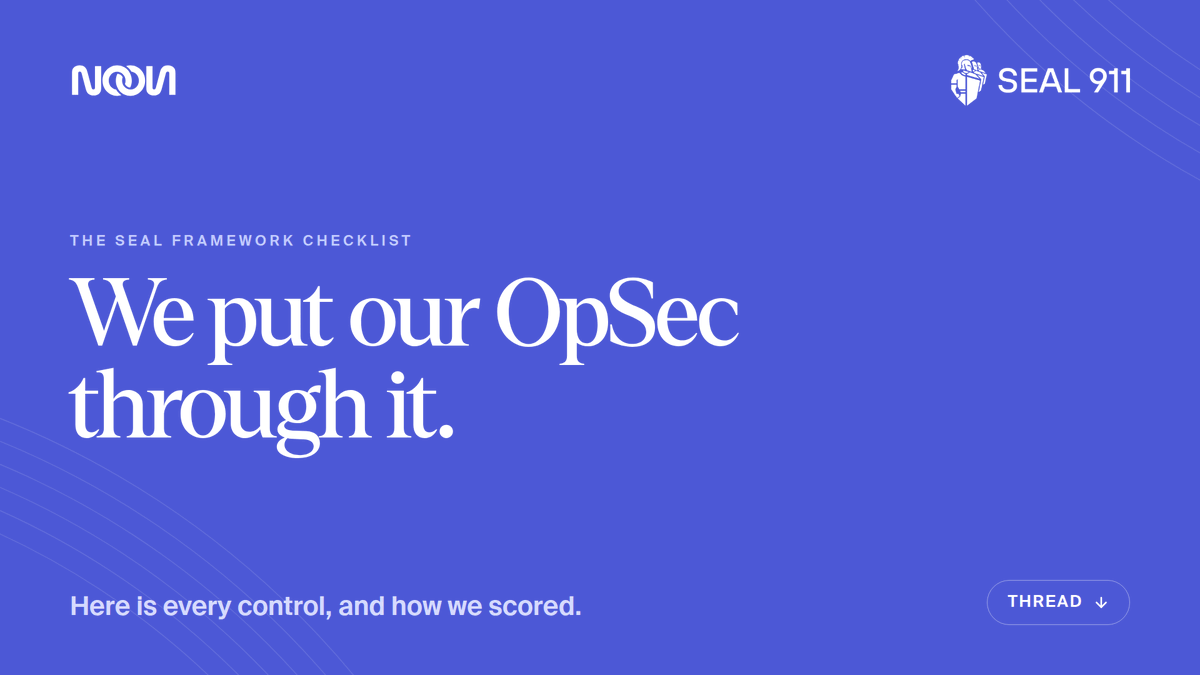 noon_capital's tweet photo. Noon's has always focused on security. Almost two years live, zero security incidents.

That record comes from a rigorous focus on operational security, so we put our operational security through the SEAL Framework Checklist, designed by the team behind @SEAL_911 and here are the results 🧵