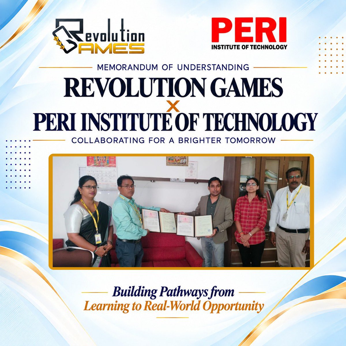 RevoRacers's tweet photo. We’re proud to announce the **MoU between Revolution Games and PERI Institute of Technology**, strengthening industry–academia collaboration and creating new pathways for students in **Gaming, Game Technology, Esports & emerging technologies**.
#RevolutionGames #PERI https://t.co/ii57YNjH7n
