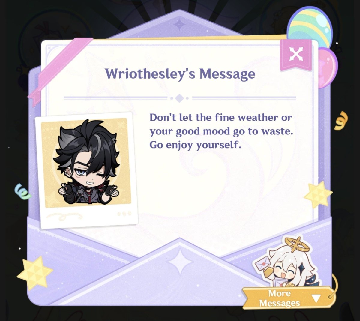 Cerbervult's tweet photo. Wriothesley telling his wife to take a break and haitham's gonna drag him into his rest day 🥳🥳 https://t.co/xWohfV6bdz