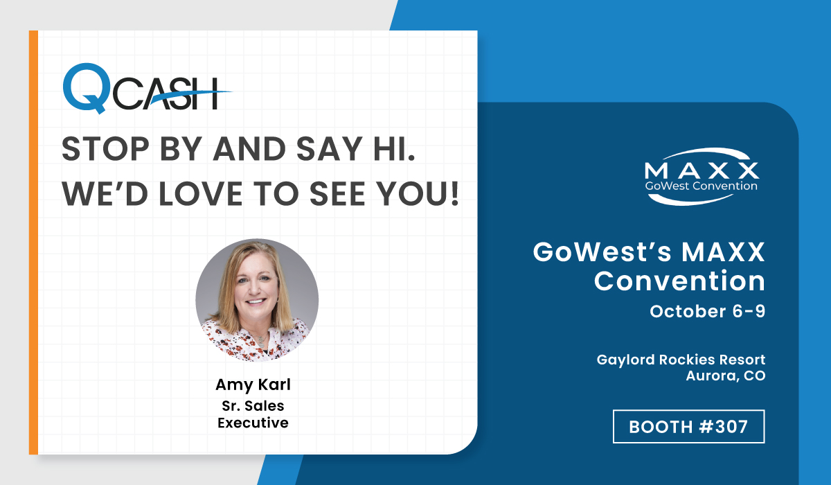 QCashFinancial's tweet photo. We’re heading to GoWest MAXX and can’t wait to connect in person! If you're attending, stop by Booth 307 to meet Amy Karl and discover how QCash can help your credit union better serve its members. https://t.co/mSfiSfzuKT