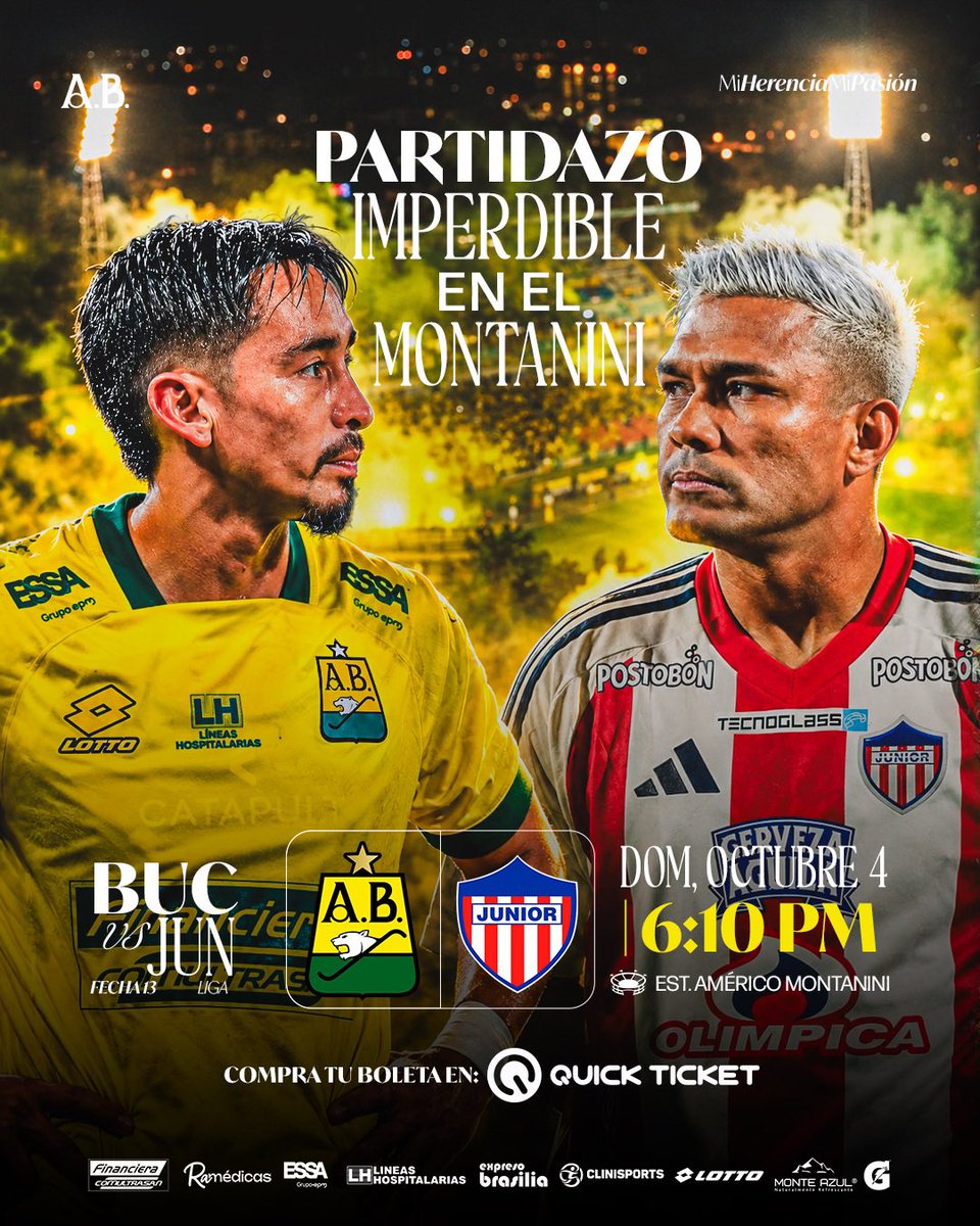 ABucaramanga's tweet photo. ¡𝐉𝐔𝐆𝐀𝐌𝐎𝐒 𝐄𝐍 𝐂𝐀𝐒𝐀!🏟️✨

Ya está disponible la boletería para nuestro próximo partido frente al Junior de Barranquilla, este domingo 4 de octubre nos a las 6:10 p. m. en el Américo Montanini.

Habra el 20% de descuento del miércoles 30 de septiembre al viernes 2 de octubre. 

𝐃𝐞𝐬𝐝𝐞 𝐞𝐥 𝐬𝐚́𝐛𝐚𝐝𝐨 𝟑 𝐡𝐚𝐬𝐭𝐚 𝐞𝐥 𝐝𝐨𝐦𝐢𝐧𝐠𝐨 𝟒, 𝐩𝐫𝐞𝐜𝐢𝐨 𝐟𝐮𝐥𝐥. 

𝐀𝐁𝐎𝐍𝐀𝐃𝐎: 
🧑‍🧒Un niño gratis de 5 a 10 años en la tribuna Occidental Alta.

🔗Compra tu entrada en: https://t.co/XXOZBLlKxb