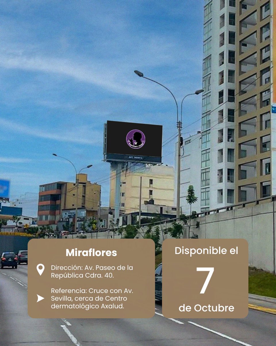 VPeru_support's tweet photo. 🇵🇪💜 5 ESTACIONES PARA V | ESTACIÓN 3: BIENVENIDO A PERÚ
¡Seguimos revelando los detalles de nuestras 5 Estaciones para V! 👀
Esta vez nuestra bienvenida a Taehyung estará presente en distintos puntos de Lima: 5 pantallas, 5 puntos de encuentro, disponibles del 7 al 10 de octubre. 🥹💜
📍 7 OCT. | MIRAFLORES
Av. Paseo de la República, cdra. 40
Ref.: cruce con Av. Sevilla, cerca del Centro Dermatológico Axalud.
📍 8 OCT. | JESÚS MARÍA
Av. 28 de Julio con Av. Felipe Salaverry
Ref.: frente al óvalo Jorge Chávez.
📍 8 OCT. | MIRAFLORES
Av. José Larco, Miraflores.
📍 9 OCT. | SAN MIGUEL
Av. La Marina, cdra. 20
Ref.: frente a Plaza San Miguel.
📍 10 OCT. | SAN MIGUEL
Av. Universitaria, cdra. 11, cruce con Av. La Mar
Ref.: frente a D’Paso Strip Center, Bembos y Bodytech, a 1 cuadra de Plaza San Miguel.
Si encuentran alguna de nuestras pantallas, ¡queremos ver sus fotitos y videos! 📸💜 Etiquétennos para poder compartirlos.
Queremos que Taehyung encuentre un pedacito del cariño de Perú en distintos rincones de Lima. 🇵🇪💜
Y todavía tenemos más detalles de las demás estaciones para contarles… 👀