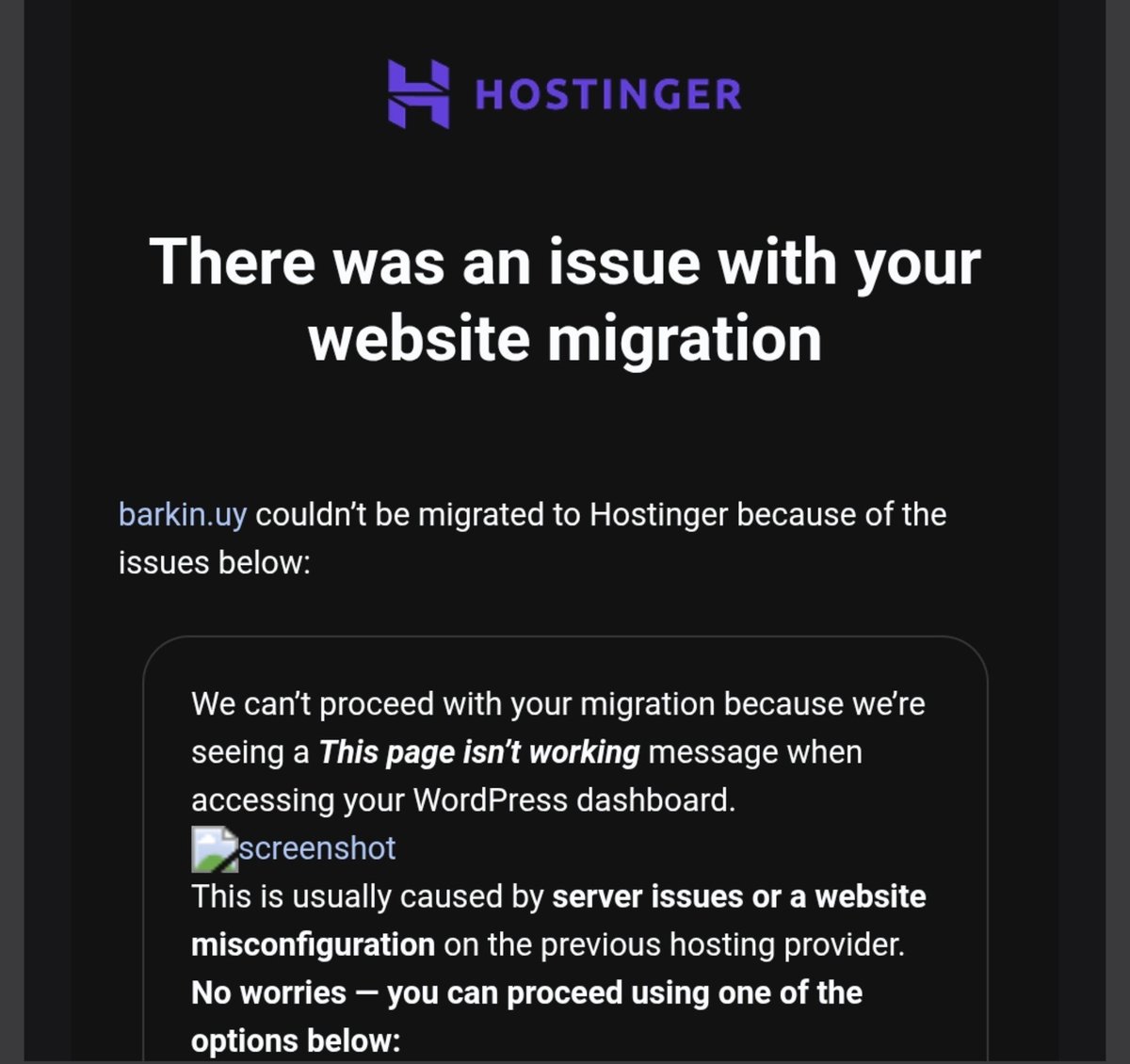 eikseduardo's tweet photo. Hey @Hostinger  ARE YOU GUYS FUCKING KIDDING ME?

The migration failed and now you destroyed my original website and I don't have a new one.

Is this for real? https://t.co/XChsW4u8eJ