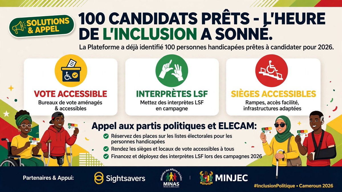 elsanjiale's tweet photo. "Déjà *100 personnes handicapées identifiées et prêtes à candidater*, tous partis confondus" Mvondo Boniface, coordinateur de la Plateforme dès Personnes Handicapées.
#ABCInclusion https://t.co/oNpGU8RWc6