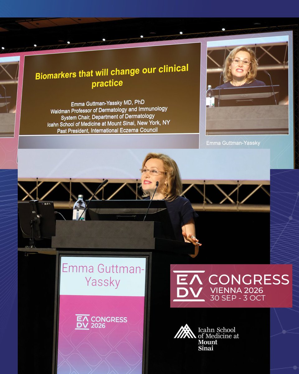 MSHSDerm's tweet photo. It was a packed house for Dr. @EmmaGuttman 's Plenary Lecture @eadv_ European Academy of Dermatology and Venereology #EADVCongress 2026 — “Biomarkers that will change our clinical practice” @icahnmountsinai 
 #TogetherForBetter #Vienna 🔬#dermatology #research #atopicdermatiti https://t.co/goAx4WsGYM