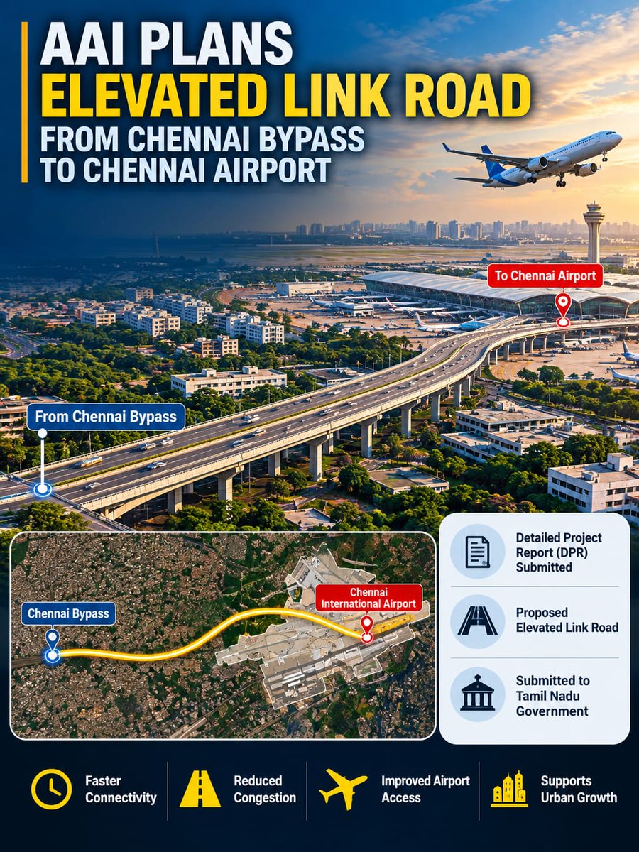 IndiaWithR9463's tweet photo. Airport Authority of India plans elevated link road from #chennai bypass to #ChennaiAirport
#chennai #tamilnadu #aai #aviation #chennaiairport #india #developingindia #airportauthorityofindia https://t.co/WNuL6ZGTWp