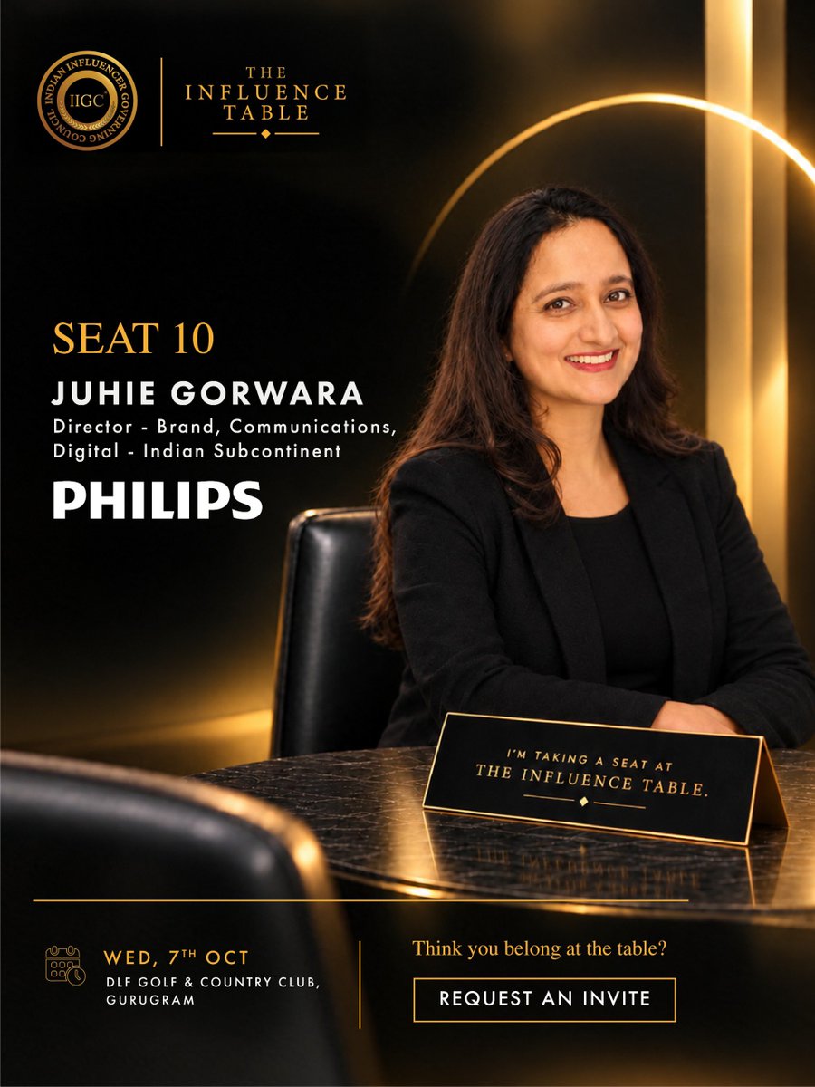 IIGC_official's tweet photo. SEAT 10 | JUHIE GORWARA — @Philips
She brings an essential playbook on cultivating meaningful consumer connections across modern digital touchpoints.
That is precisely the perspective this table needs.
Check the comments to request an invite.
#TheInfluenceTable #IIGC https://t.co/eNQnt5gAau