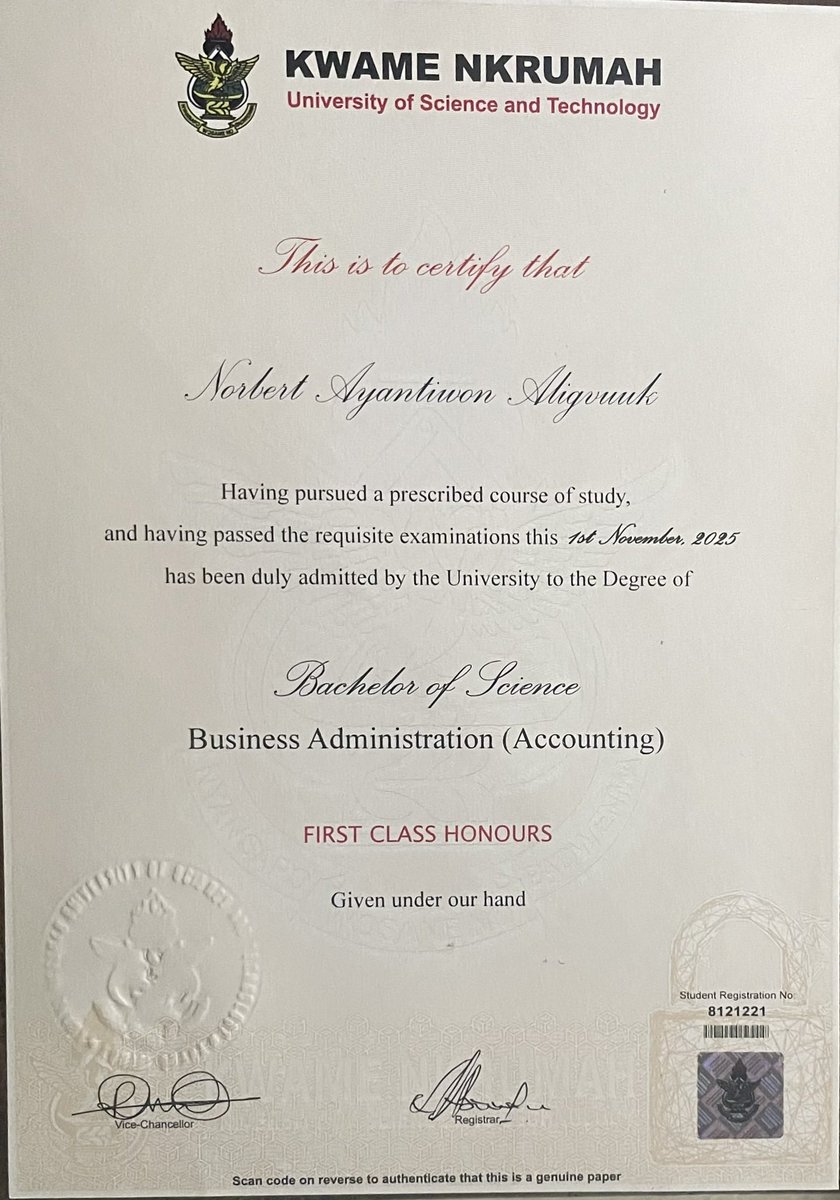 bhadext's tweet photo. Hi, please Norbert Ayantiwon is a First Class Accounting graduate from KNUST, currently looking for a job opportunity. From a humble background and since the passing of his father, the responsibility has fallen on his shoulders. Very hardworking and very knowledgeable. 

If you know of any opening or can connect him to one, kindly reach out to him. He has all the necessary documents ready.
One connection could change his life. ❤️🙏🏽

Number: 0257529159
Email: aligvuuknorbert@gmail.com