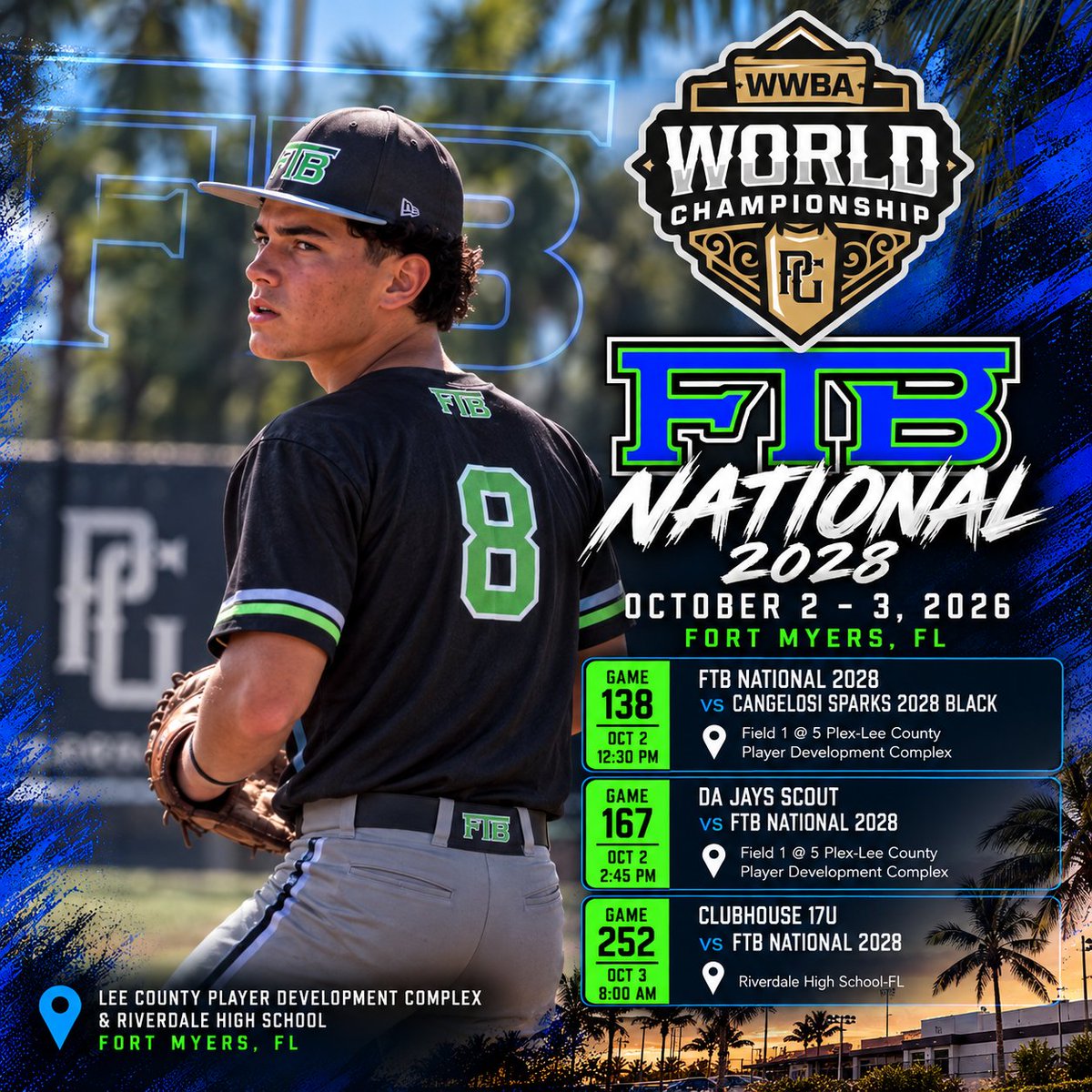 realMaddoxBrown's tweet photo. See you in Ft. Myers! Playing with FTB National. Schedule below. #LetsGo @FTB_National https://t.co/4NkcBSZICY