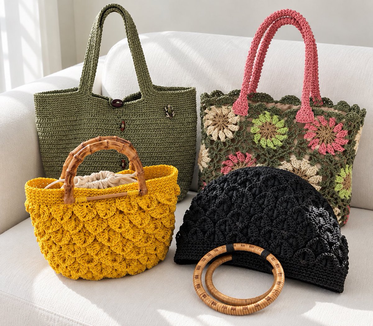 ruksenrenk's tweet photo. Handmade crochet bags https://t.co/kZs471nGYq.  CrochetBag #HandmadeBag #CrochetBags #HandmadeBags #HandmadeWithLove #CrochetLove #FiberArt #CrochetDesign #BagLover #UniqueBag #BohoStyle #SummerBag https://t.co/HE9ujIDh4i