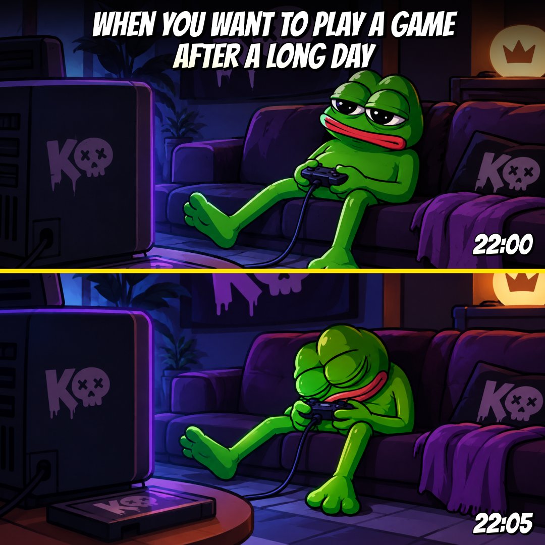 Knockoutgamesio's tweet photo. “I’ve got enough energy for ONE game.”

5 minutes later: fighting for my life to stay awake because sleep is optional. 💀💤🎮

#KnockoutGames #GamingMemes #Web3 #GamingCommunity #CryptoGaming #Pepe https://t.co/vs9jLmVjPy