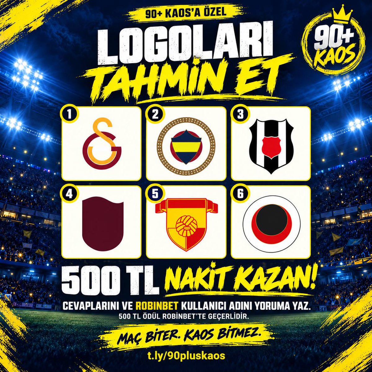 90pluskaos's tweet photo. ⚽ Futbol bilgine güveniyor musun? 6 logoyu da tanı bakalım! 👀

💰 90+ KAOS’tan Robinbet’te geçerli 500 TL nakit ödüllü logo tahmin etkinliği!

👇 Cevaplarını 1’den 6’ya sırala, Robinbet kullanıcı adınla birlikte yoruma yaz.

🔗 https://t.co/6Ztj8KDn3I

#Futbol #90PlusKaos https://t.co/Cjq7An8qyK