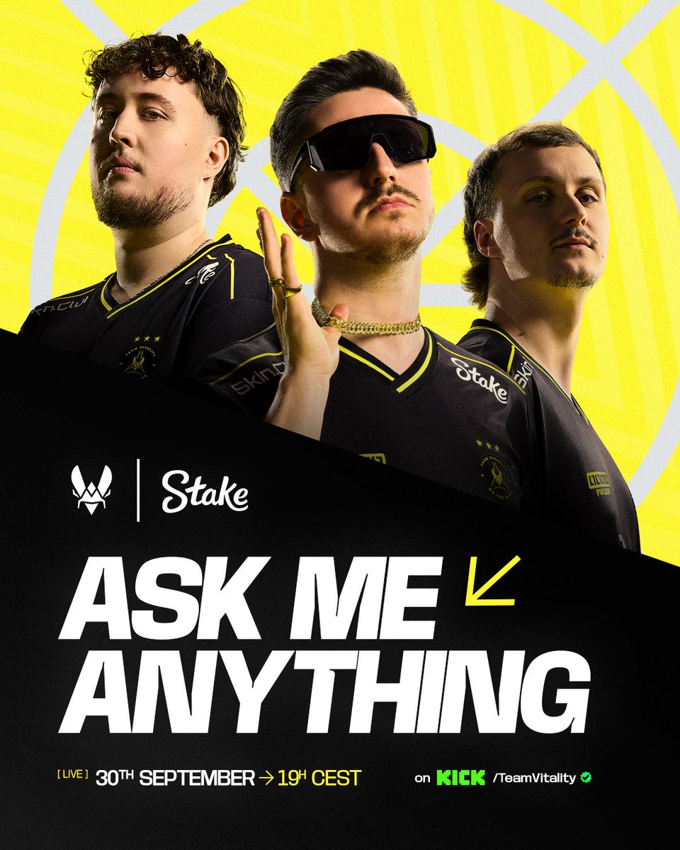 TeamVitalityCS's tweet photo. Join @zywoo, @Vitality_apEX and @kingmezii for an exclusive live AMA on Kick at around 19:00 CEST 🐝 https://t.co/UyL0BqgFU8