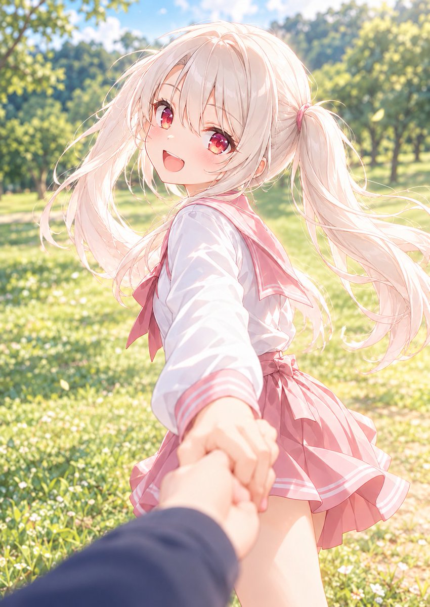 MonakaKomugi's tweet photo. 「ほら、お兄ちゃんこっちこっち！」
おはようございます☀️
頑張るあなたに、イリヤの笑顔で元気をおすそわけ♪
今日も頑張ってくださいね🌸
#プリズマイリヤ #イリヤ #AIイラスト https://t.co/DekCyXrrLe