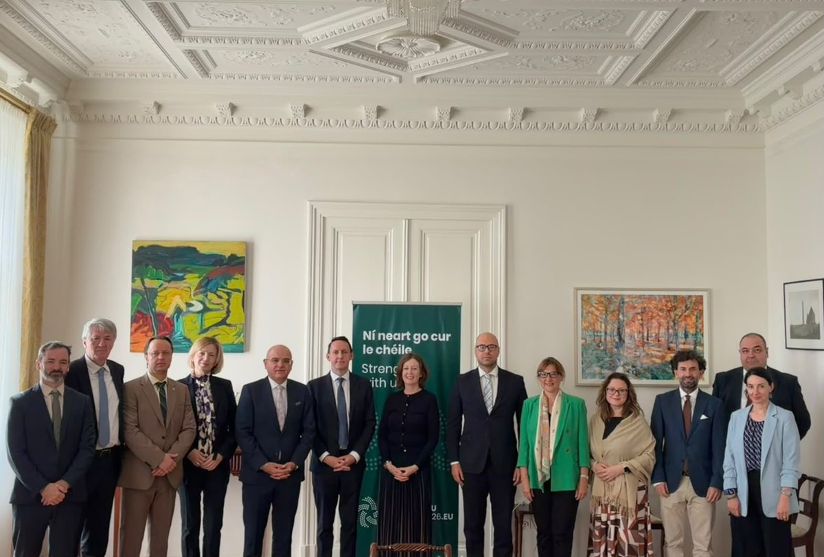IrelandOSCE's tweet photo. Great to host EU candidate country Ambassadors today together with @EUOSCE to discuss shared priorities at the @OSCE as part of 🇮🇪's EU Presidency 🇪🇺 https://t.co/q7dFbKpoZ0