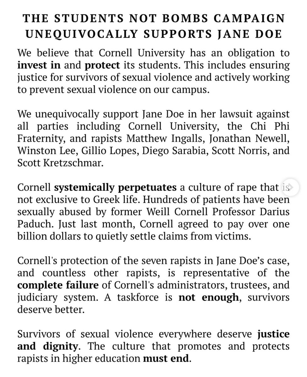 onapittance's tweet photo. Cornell’s Students for Justice in Palestine unequivocally support Jane Doe and demand the resignation of a number of Cornell admin and a new university judiciary system among other demands https://t.co/gRhTYImv62 https://t.co/qlq3PZLYiS