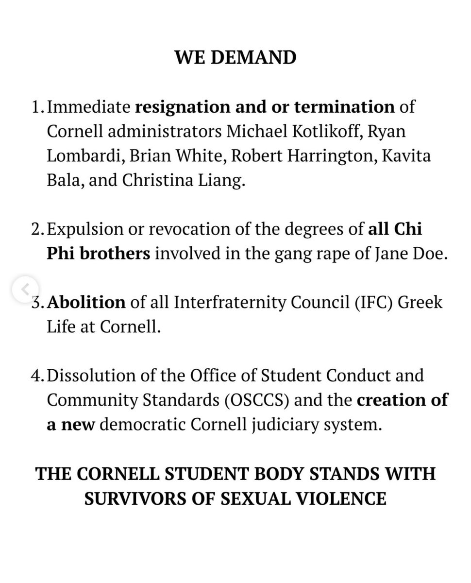 onapittance's tweet photo. Cornell’s Students for Justice in Palestine unequivocally support Jane Doe and demand the resignation of a number of Cornell admin and a new university judiciary system among other demands https://t.co/gRhTYImv62 https://t.co/qlq3PZLYiS