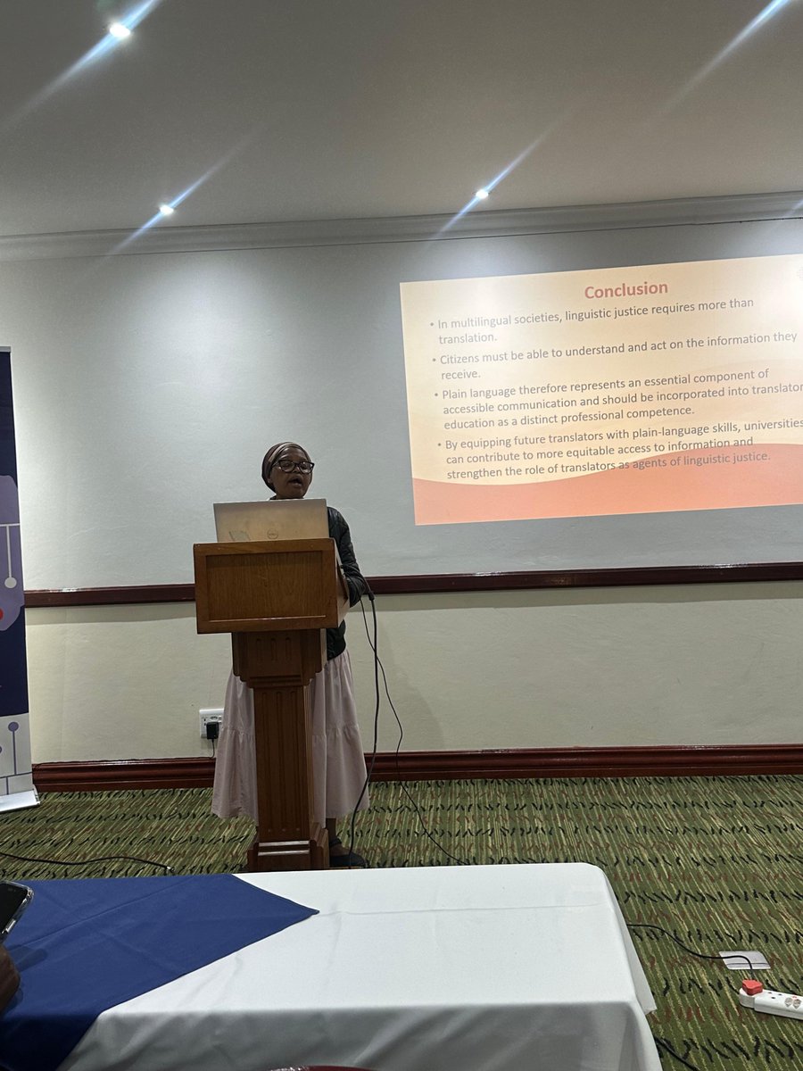 LinguisticUnisa's tweet photo. At the LSSA Conference today, Dr Bulelwa highlighted the importance of plain language in translation. In a multilingual country like South Africa, access to information is not only about translation but about ensuring that people truly understand the message. https://t.co/kkesREYbon