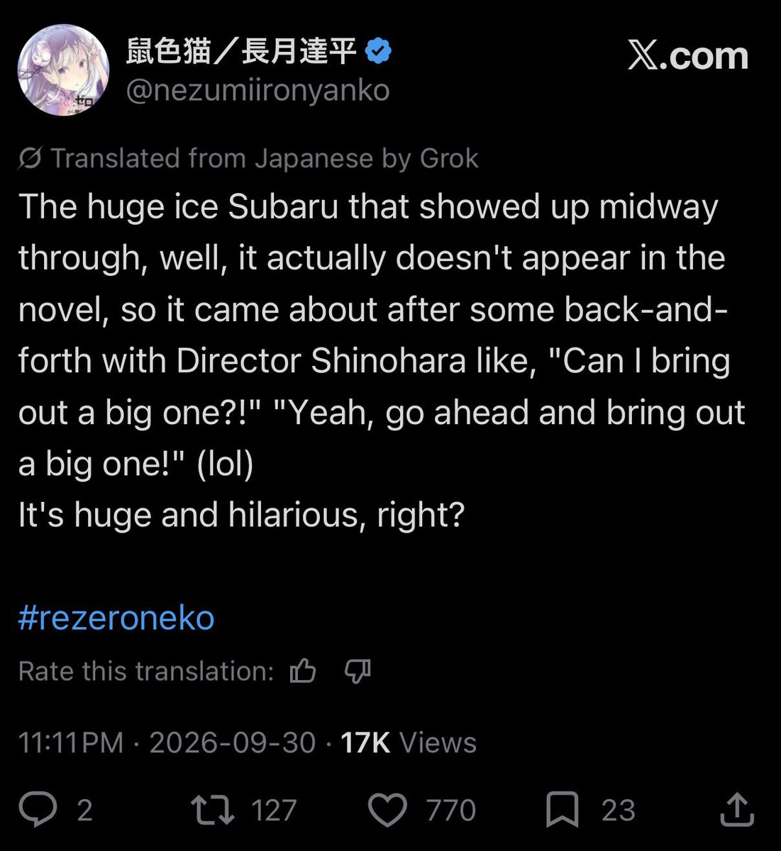 Jaereku's tweet photo. Y’all hate Season 1’s cuts but Masaharu Watanabe at his peak would not have let that corny Icebarus shit fly. That whole section would’ve gone straight to the cutting room floor https://t.co/RyJoFjsHNS