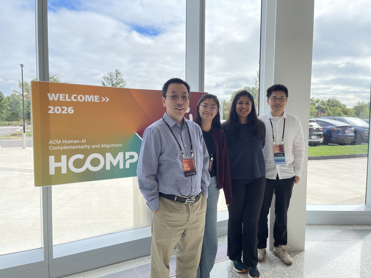iSchoolUI's tweet photo. #iSchoolUI Professor Dong Wang &amp; students from his Social Sensing and Intelligence Lab are presenting their research at the 2026 ACM Conference on Human-AI Complementarity and Alignment, held this week in Alexandria, Virginia. Read more about their work ▶️ https://t.co/QUOHfS8xqD https://t.co/bxG5IMRs0D
