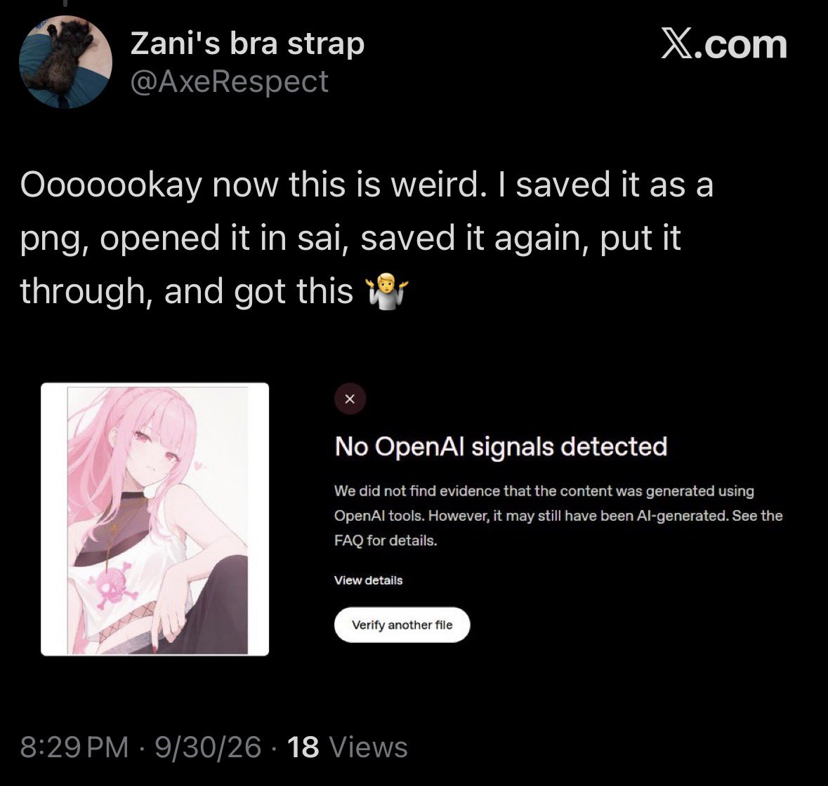 nailongblepp's tweet photo. you’re just being dumb on purpose now 🤣 why would you deliberately muddy the provenance signal through layers of compression and use it as a gotcha ???? don’t be shy, upload the clean file from her twitter account 😂 https://t.co/oBpECp62bJ