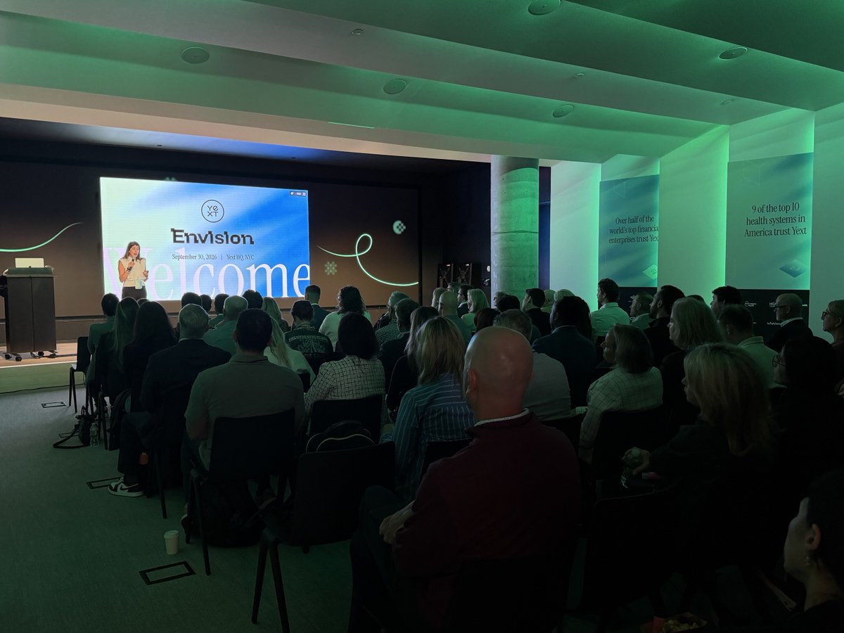yext's tweet photo. 100+ marketing &amp; transformation leaders. No boring decks.

Today at Yext HQ, we’re having the convos that usually happen behind closed doors: what boards expect from AI, what’s separating the winning brands, and where human judgment belongs when agents do the work. #YextEnvision https://t.co/6CL02OtifM