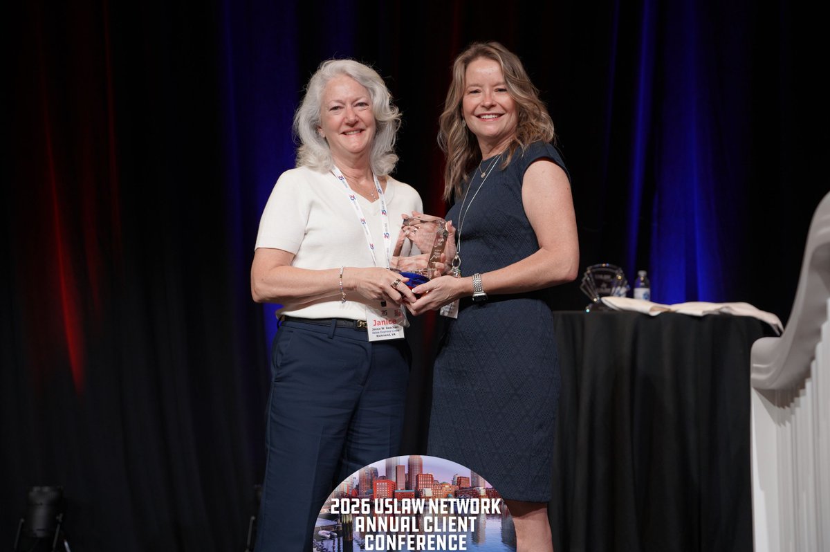 USLAWNETWORK's tweet photo. Congratulations Janice Beacham, senior director of risk management/safety at Estes Express Lines, the recipient of the 2026 USLAW NETWORK Bill Burns Award!

"Janice consistently brings intelligence, insight and an important client perspective to our programs and conversations, while her leadership extends across the broader transportation litigation industry, including her commitment to advancing women in the field. Janice's longstanding engagement, partnership and commitment to USLAW embody what this award is all about," said Jennifer Tricker, immediate past USLAW chair, from @BairdHolm in Nebraska.

Read more - https://t.co/jvZsUMyLd2
#USLAW25   #EraUS
