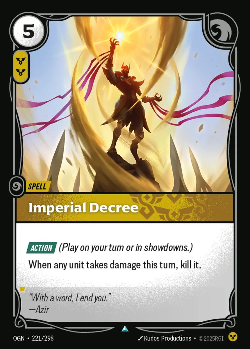 Doowan_'s tweet photo. #Riftbound QOTD: I played Imperial Decree. My enemy's battlefield has a 6[M] unit, a 3[M] unit, and a hidden Zhonyas. I attack with a total of 7[M]. On their Focus, my enemy reveals a hidden Zhonyas. Both players then pass Focus to end the showdown.

Does my enemy get to save one of their units? If so, how? If not, how can I ensure that I kill the 6[M] unit?