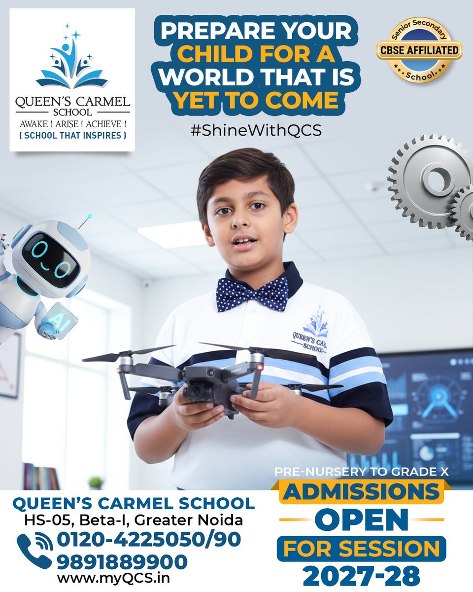 QCSSchool's tweet photo. The future will demand more than knowledge—it will demand adaptability, creativity, confidence, and the ability to think differently. At #QSC, we strive to give children the foundation and opportunities they need to embrace tomorrow with confidence.
#AdmissionsOpen2027 #CBSE https://t.co/FS2Q6Y1Sab