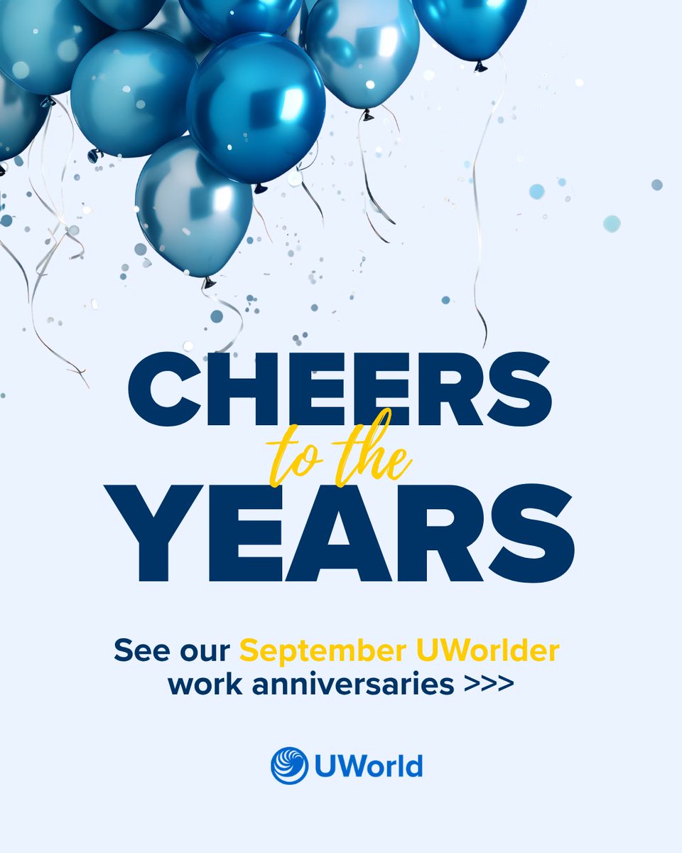 UWorld's tweet photo. Milestones worth celebrating. 🎉

Cheers to our September work anniversary honorees and everything they’ve contributed along the way.

🌎 Learn more about the people and purpose behind UWorld: https://t.co/BBK48YzUW4

#WorkAnniversary #EmployeeRecognition #CompanyCulture https://t.co/34L4zH0jkz