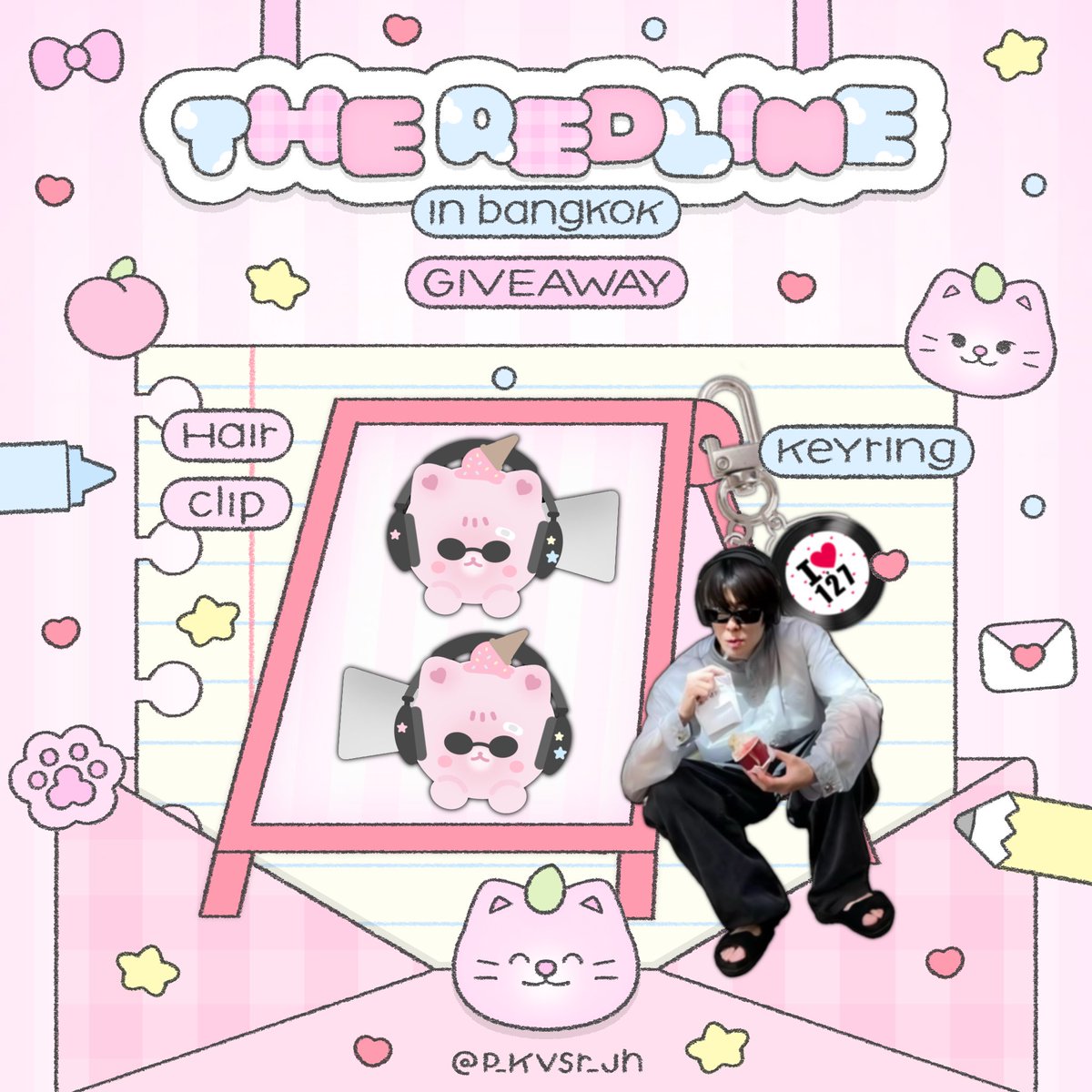 p_kvsr_jh's tweet photo. pls kindly rt ~🐈🍑˖˚ 

꒰ giveaway the redline<3 ꒱

✰ hair clip 100 ea 
✰ keyring 15 ea

location : Thammasat Stadium
date : 31 oct - 1 nov 2026

#THE_REDLINE_BANGKOK
#NCT127_5TH_NEOCITY_THE_REDLINE
#NCT127_5TH_NEOCITY_BANGKOK_THE_REDLINE https://t.co/AFN9KszZxK