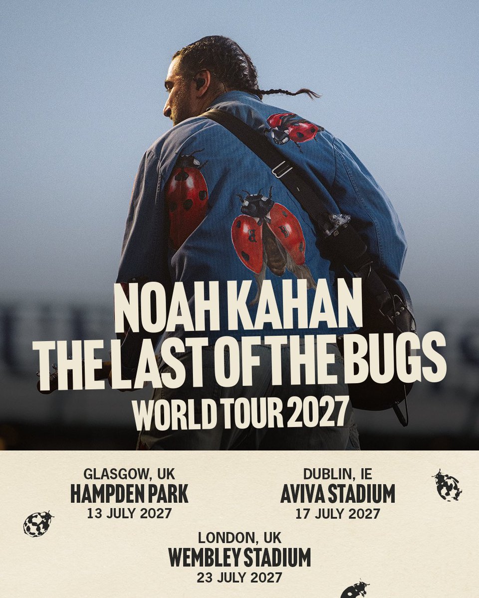 stereoboard's tweet photo. ICYMI // Grammy-nominated, multi-platinum-selling global megastar @noahkahan is making his return to the UK and Ireland in July 2027 for a run of HUGE stadium shows. 

Tickets are on sale now 🐞  https://t.co/eaR6VhyNbD https://t.co/yNEt8av27w