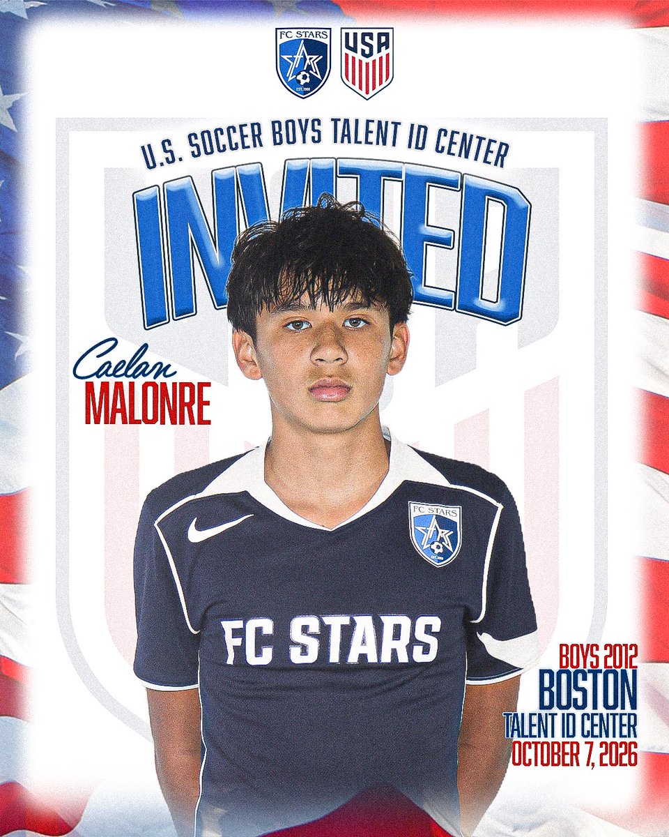 starsofma's tweet photo. Congratulations to FC Stars player Caelan Malone on being selected to attend the U.S. Soccer Boys Talent ID Center for the 2012 birth year! ⚽️

#FCStars #StarsNation https://t.co/NWyZFTOUSn