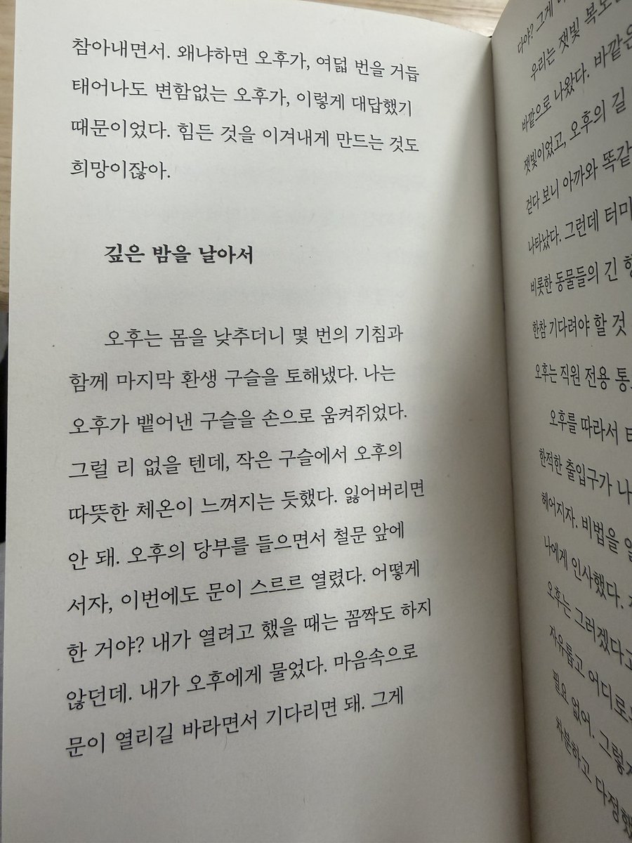 ttooppkkii's tweet photo. 왜냐하면 오후가, 여덟 번을 거듭 태어나도 변함없는 오후가, 이렇게 대답했기 때문이었다. 힘든 것을 이겨내게 만드는 것도 희망이잖아.

오후가 여덟 번의 생 내내 품고 있었을 단단한 구슬, 그것이 입안에서 녹아내리기 시작하는데 어쩐지 눈물이 날 것만 같았다.

0000 - 임선우 https://t.co/9gGbCbKiKB