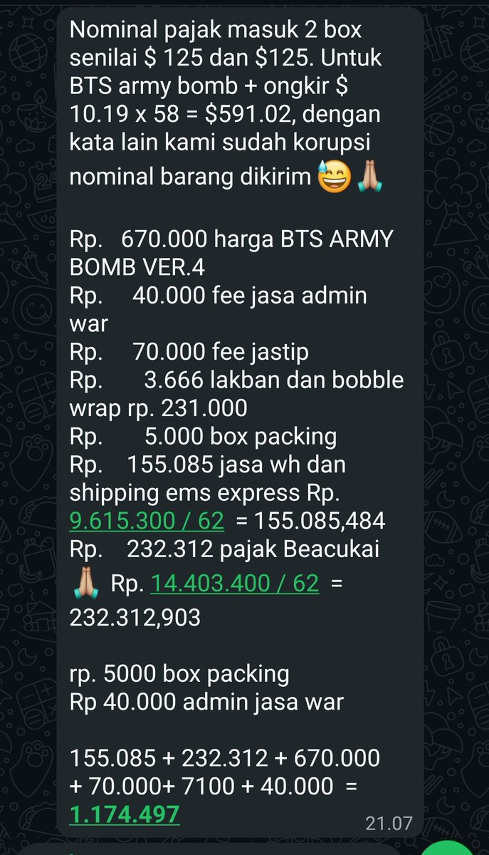 SiMYg63's tweet photo. Mhon maaf ini agak kaget liat salah satu rincian GO yg open PO ls bts ver. 4 shipping sept. 
Ko kyk rampok ya ?? 
Jangn2 di kalian army bnyk yg kena ?
Segala fee admin fee jastip fee jasa war ?? Aneh bngt 😭😭 https://t.co/Bq8xpY5CqS