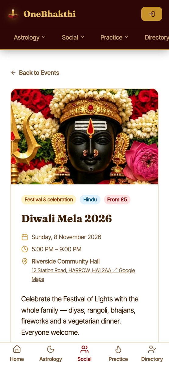 OneBhakthi's tweet photo. We have made enhancements to our events feature, 

• No OneBhakthi fee. Payments go straight to your own Stripe account.

• Adult, child and family tickets, donations with Gift Aid, and promo codes.

List yours: https://t.co/2t5q7qiKVE https://t.co/Kn1P8AfwtY