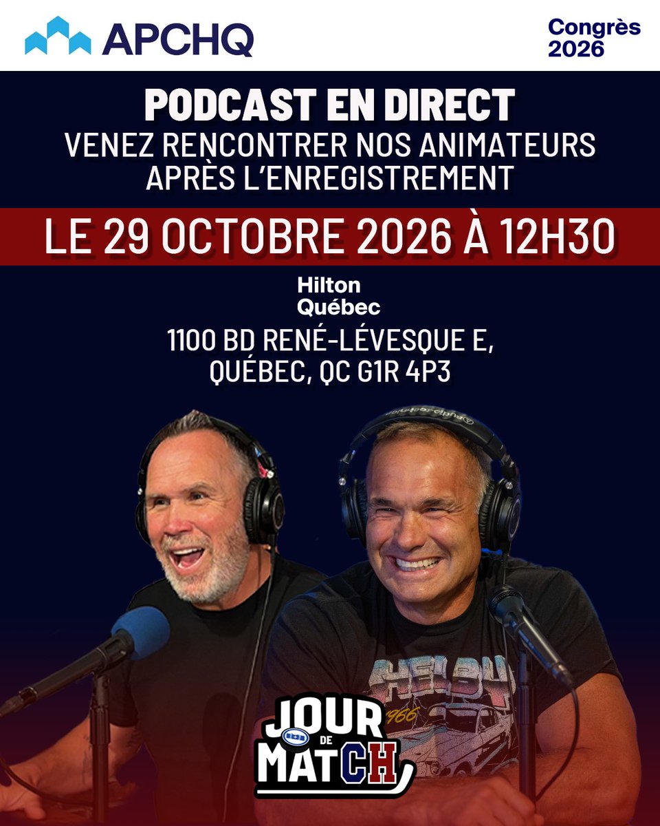 lapochebleue's tweet photo. Le Congrès de l’APCHQ 2026 arrive à Québec!

Les 29 et 30 octobre au Hilton Québec, venez découvrir ce qui fait bouger l’industrie de l’habitation et de la construction : exposants, ateliers, cliniques express, experts, réseautage et bien plus.

Et le 29 octobre, Jour de match sera sur place pour un épisode enregistré EN DIRECT sur l’heure du lunch!🎙️

Réservez votre place dès maintenant👇
https://t.co/kA8MA6aLE0

@APCHQ | @DaveMorissette | @delorme_gilbert