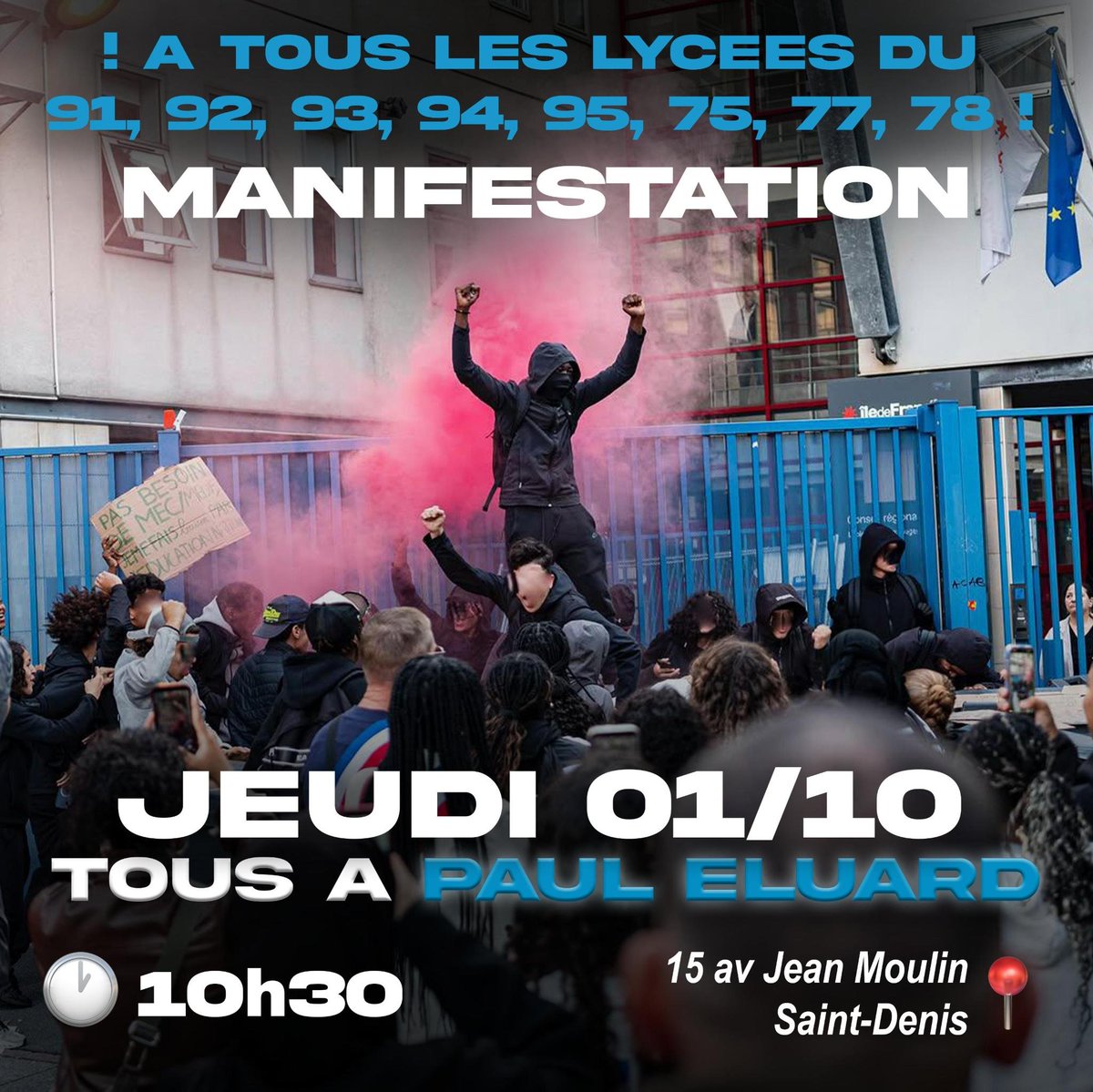 CerveauxNon's tweet photo. Dernière minute !
Un appel tourne sur Tiktok et snap pour une manifestation demain des lycées de toute l'île de France à Paul Eluard épicentre du Mouvement https://t.co/IJUfWEp2RI