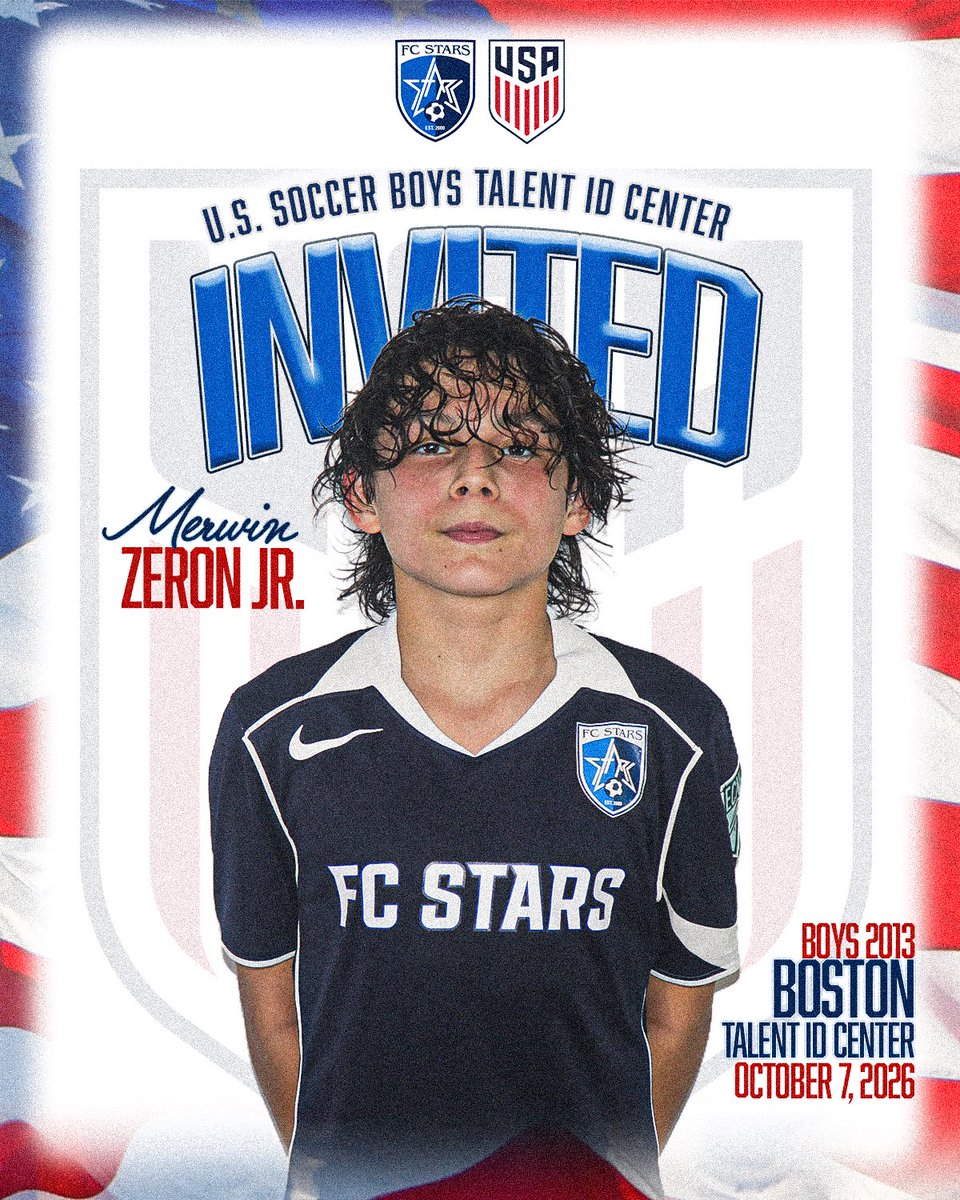 starsofma's tweet photo. Congratulations to FC Stars player Merwin Zeron Jr. on being selected to attend the U.S. Soccer Boys Talent ID Center for the 2013 birth year! ⚽️

#FCStars #StarsNation https://t.co/zIx8u70xrb
