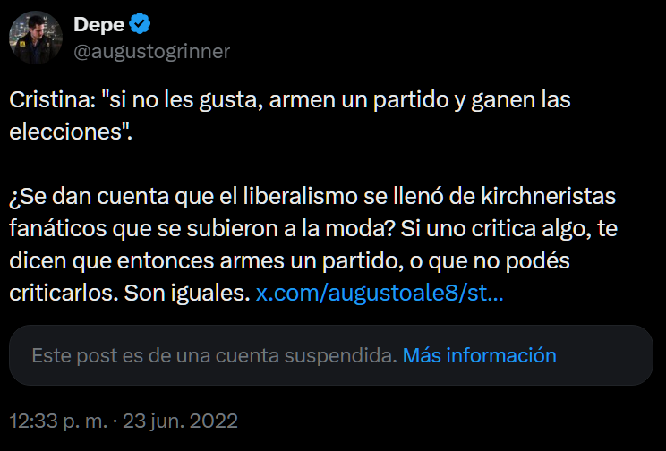 augustogrinner's tweet photo. Yo en JUNIO DE 2022 diciendo que el liberalismo se había llenado de kirchneristas. Uno hasta proponía sumar a Massa.

Yo hasta digo que se suponía que no iban a ir "con lo mismo de siempre", ¡Y AÚN NO ERA EL SLOGAN DE CAMPAÑA, PERO SÍ LA PREMISA!

TE AVISAMOS.