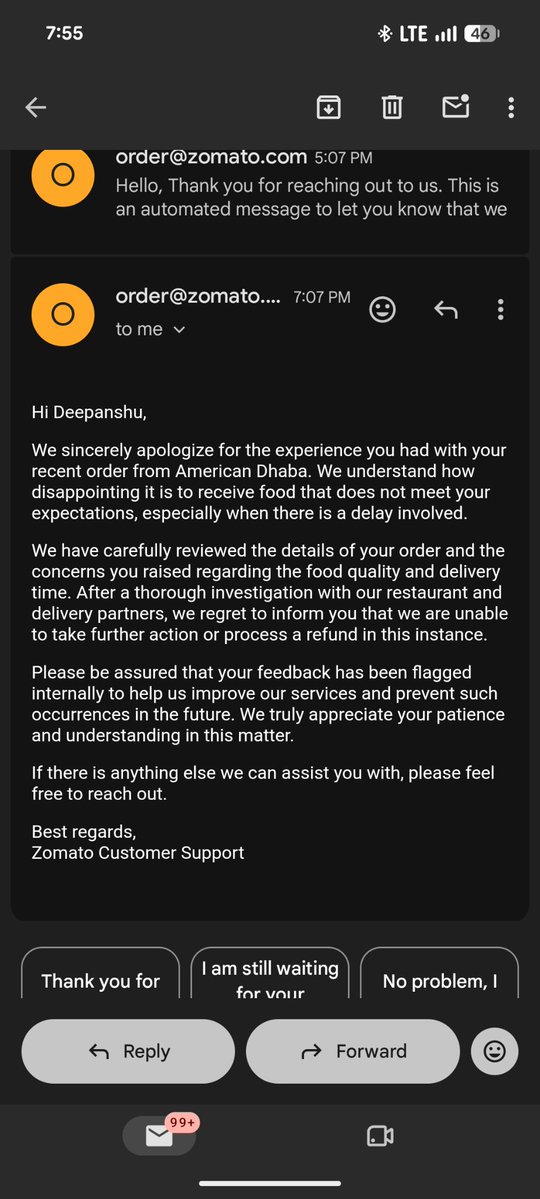idpkt's tweet photo. @zomatocare @zomato  Honestly, every time I raise a genuine complaint, I get the same generic response  “no further action or refund can be provided.” Even with photos and evidence, there’s no proper resolution. This is really frustrating. https://t.co/Ux3iBD1oxy
