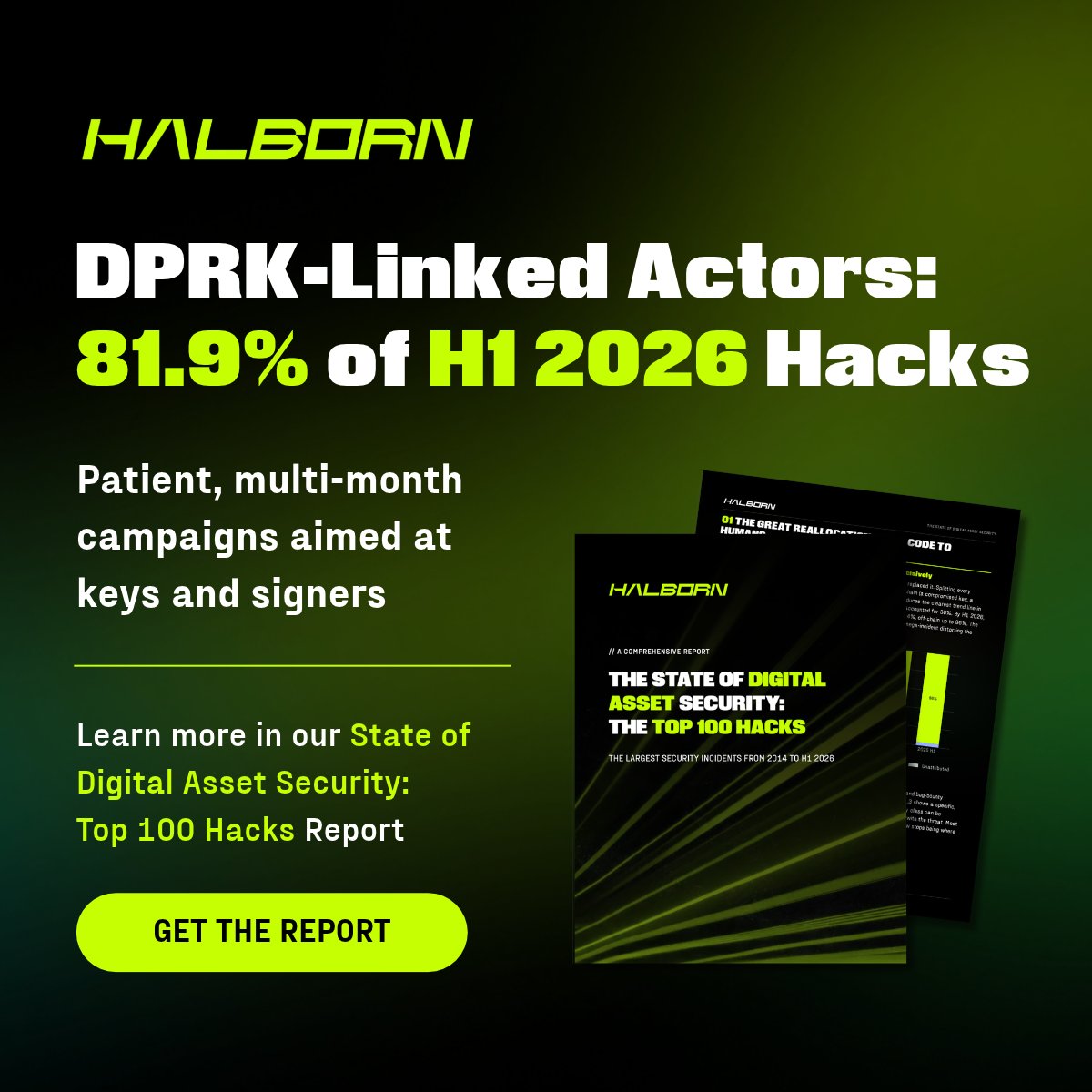 HalbornSecurity's tweet photo. DPRK-linked incidents were 0% of annual crypto losses in 2021. By H1 2026, they hit 81.9%. 🚨

Fake recruiters, deepfake approval calls, compromised signing vendors. This is patient APT tradecraft, not smash-and-grab crime.

📰 More in our report: https://t.co/Uy9QbtEEps https://t.co/c0w70OJT5g