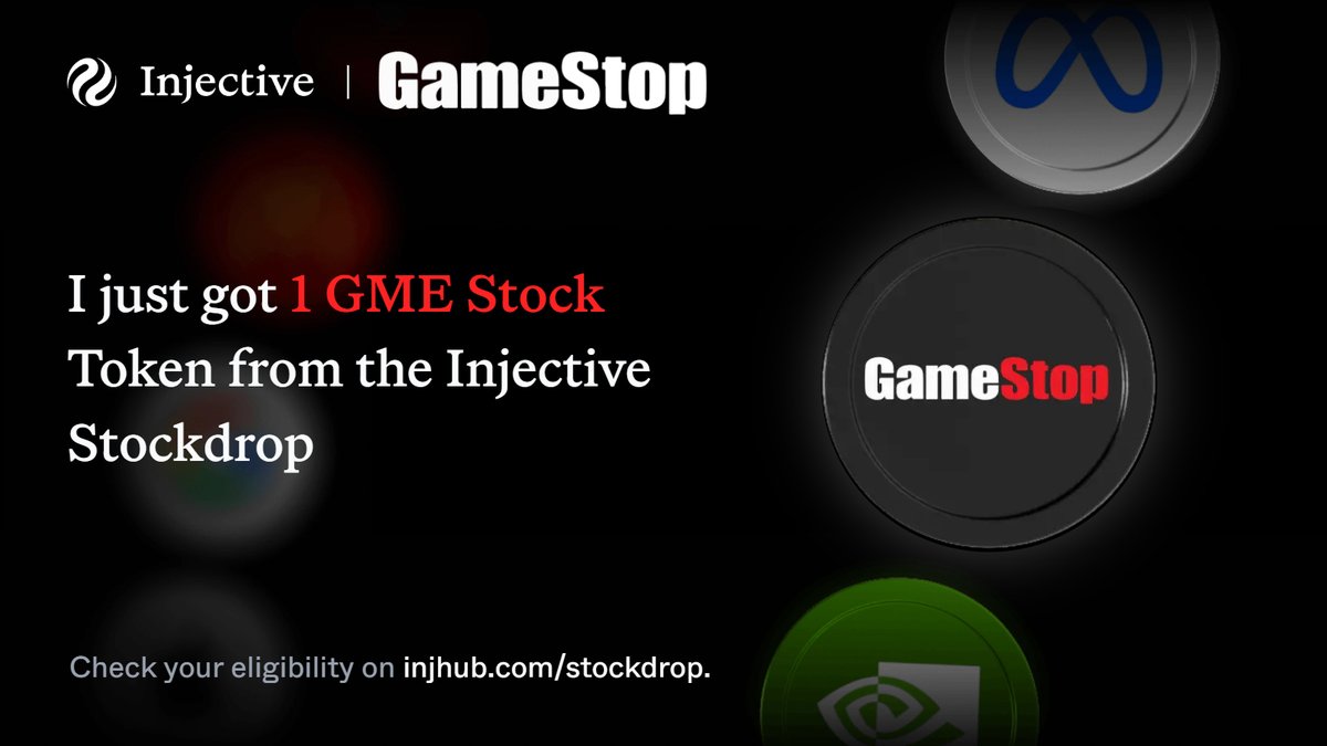 Poolemyot1's tweet photo. I just earned onchain $GME stock with @injective!

The $INJ BuyBack every month will reward loyal users with tokenized stocks from Nvidia to Meta and more.

Burn INJ. Earn stock tokens. Only on Injective 🥷

Check your eligibility on https://t.co/7jJF8HUoGK. https://t.co/whCUf24y1O