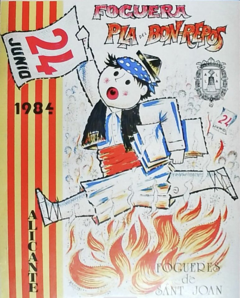 Postiguet_alc's tweet photo. En 1984, dos anys després d'oficialitzar-se la bandera local de València per a tot el territori valencià, a Alacant encara es posava la senyera als llibrets de les Fogueres. Mal negoci es va fer perquè a la llarga no li posaren blau, simplement es va deixar de posar la senyera. https://t.co/J0Dj7fP3zF