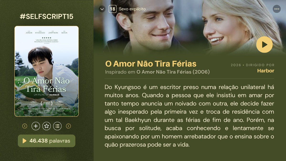 archiveksfest's tweet photo. 🎬 #SELFSCRIPT15 - O Amor Não Tira Férias
🎥 Harbor
🍿 O Amor Não Tira Férias (2026)
🏷️ Comédia romântica, strangers to lovers
📺 https://t.co/8V2Ygz8w5a https://t.co/Hgeij3SBXc