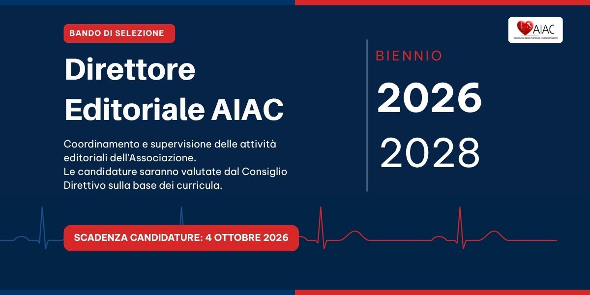 AIACaritmologia's tweet photo. 📢 Bando Selezione Direttore Editoriale #AIAC 2026-2028
Ruolo: Coordinamento attività editoriali.
🔹 Aperto ai Soci in regola con la quota.
🔹Valutazione CV a cura del Consiglio Direttivo.
🗓️ Scadenza: 4/10/2026.
🔗 Dettagli: https://t.co/GJYFO67tqg
#BandoDirettoreEditoriale https://t.co/rEUCms0ZE9