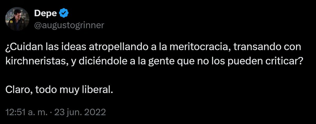 augustogrinner's tweet photo. Yo en JUNIO DE 2022 diciendo que el liberalismo se había llenado de kirchneristas. Uno hasta proponía sumar a Massa.

Yo hasta digo que se suponía que no iban a ir "con lo mismo de siempre", ¡Y AÚN NO ERA EL SLOGAN DE CAMPAÑA, PERO SÍ LA PREMISA!

TE AVISAMOS.